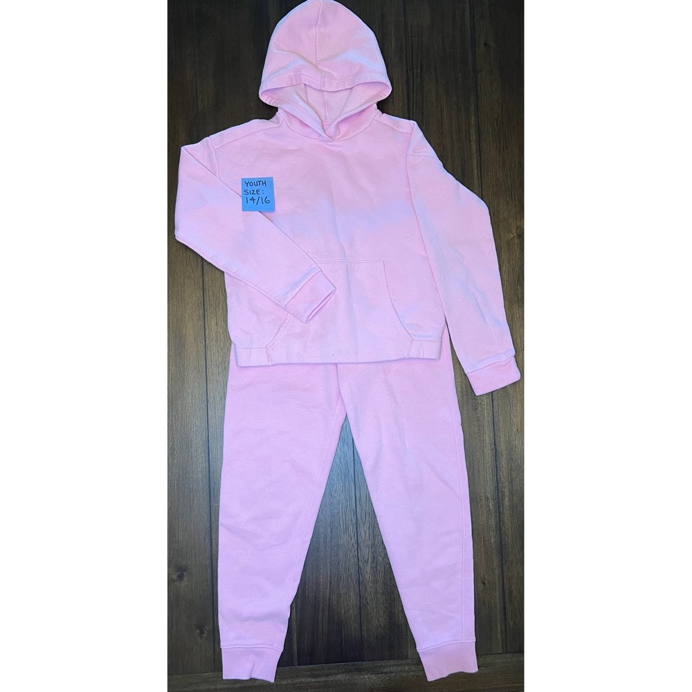 Tek Gear Youth XL 14/16‎ Pink Fleece Hoodie Sweatshirt Jogger Pants Set